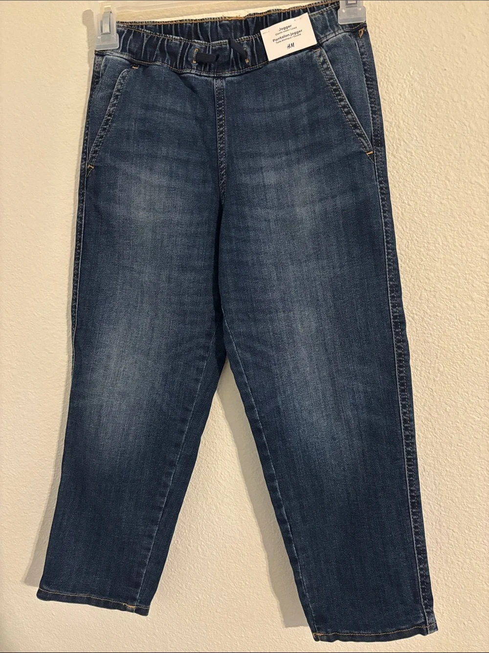 H&M Kids Dark Blue Straight-Leg Jeans with Elastic Waist